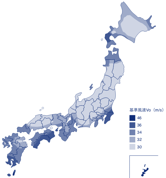 基準風速に基づく全国の風圧力 セミオーダー対応可能